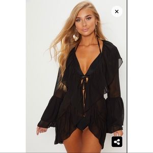 NWT PLT BLACK FRILL COVER UP DRESS